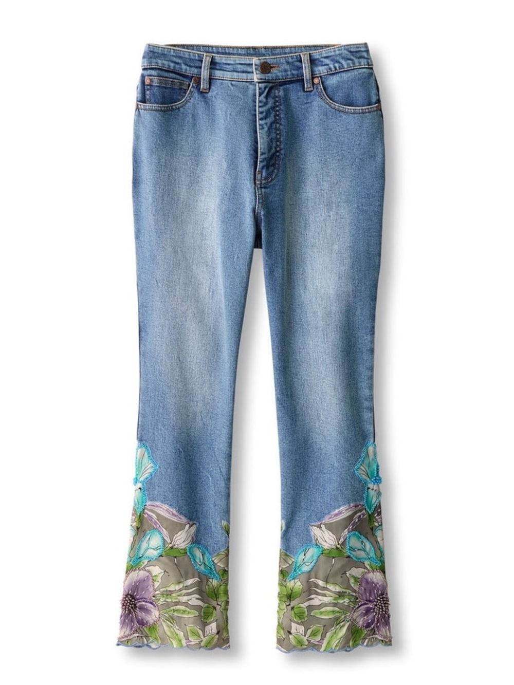 Soft Surroundings Appliqué Slim Cropped Jeans, Size 12P, Great Condition